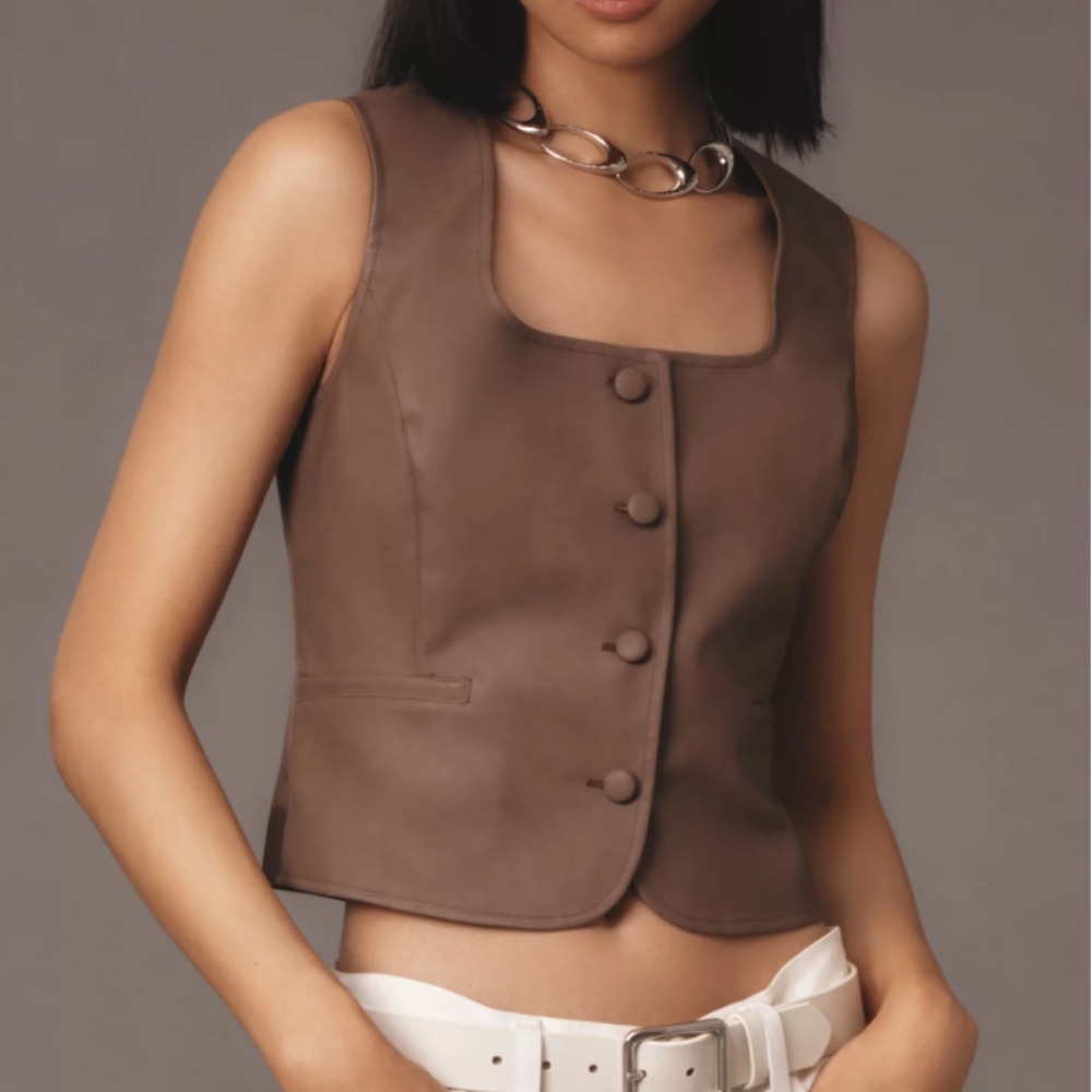 NWT Anthropologie Flat White Brown Faux Leather Vest